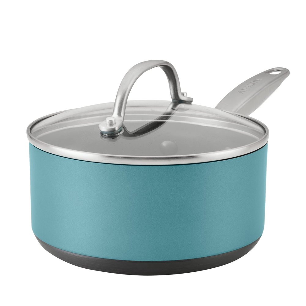 Anolon Achieve Hard Anodized Nonstick Sauce Pan with Lid, 2 Quart, Teal