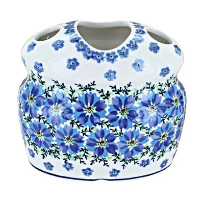 Blue Rose Polish Pottery - Blue Kalina Toothbrush Holder - 4.75" Tall - Perfect for Vanity, Sink or Bathroom Dcor
