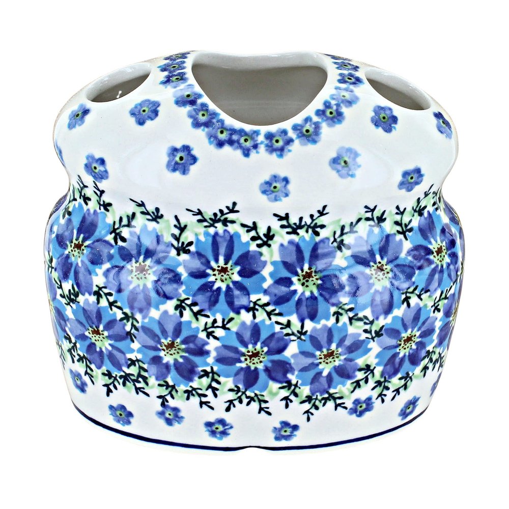 Blue Rose Polish Pottery - Blue Kalina Toothbrush Holder - 4.75" Tall - Perfect for Vanity, Sink or Bathroom Dcor
