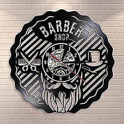 Barber Sign Decorative Wall Clock Mustache Gentleman Barber Tool Kit Vintage Record Wall Clock Barber Gifts