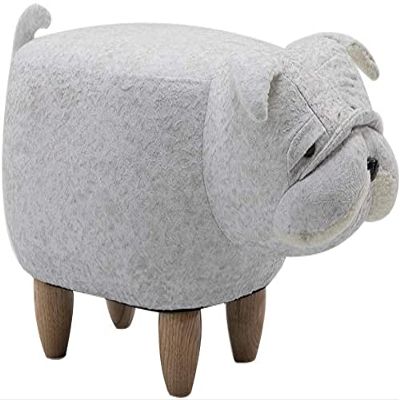 FEHUN Ottoman Footrest Stool Animal Ottoman Footstool with Removable Cover, Upholstered Ride-on Ottoman Stool with Vivid Adorable Animal for Kids and Adults (Color : White)
