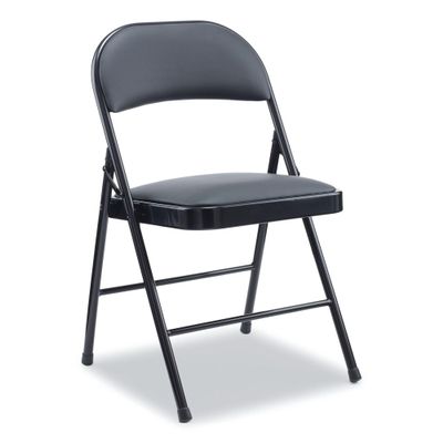 Alera Alera PU Padded Folding Chair, Supports Up to 250 lb, Black Seat, Black Back, Black Base, 4/Carton