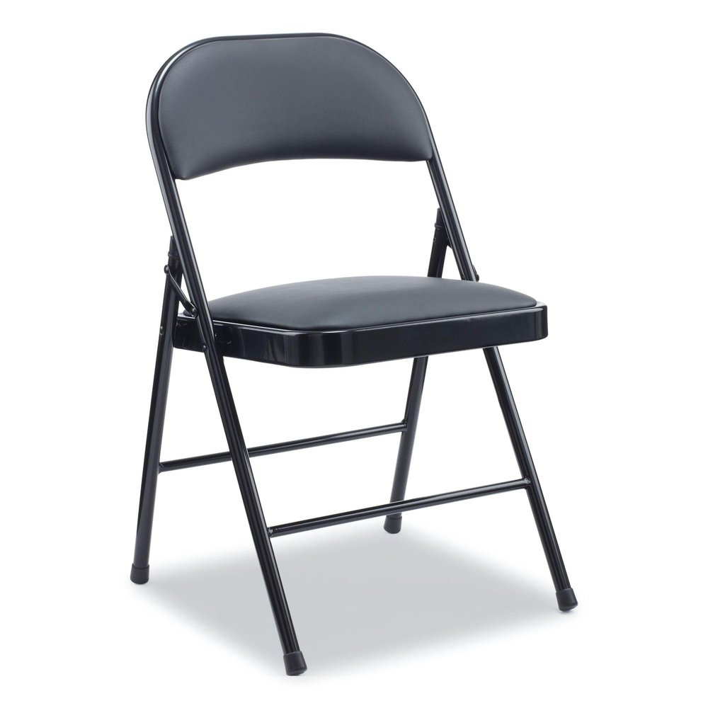 Alera Alera PU Padded Folding Chair, Supports Up to 250 lb, Black Seat, Black Back, Black Base, 4/Carton