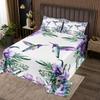 Erosebridal Hummingbird Quilted Purple Flowers Coverlet Set for Boys Girls,Lavender Garden Floral Bird Bedspread Tropical Palm Leaves Quilt Set King,Botanical Jungle Plant Room Decor view 1