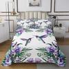 Erosebridal Hummingbird Quilted Purple Flowers Coverlet Set for Boys Girls,Lavender Garden Floral Bird Bedspread Tropical Palm Leaves Quilt Set King,Botanical Jungle Plant Room Decor view 2