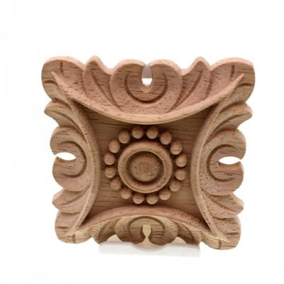 Flower Carving Natural Wood Appliques for Furniture Cabinet Unpainted Wooden Mouldings Decal Decorative Figurines,10cmx10cm,C