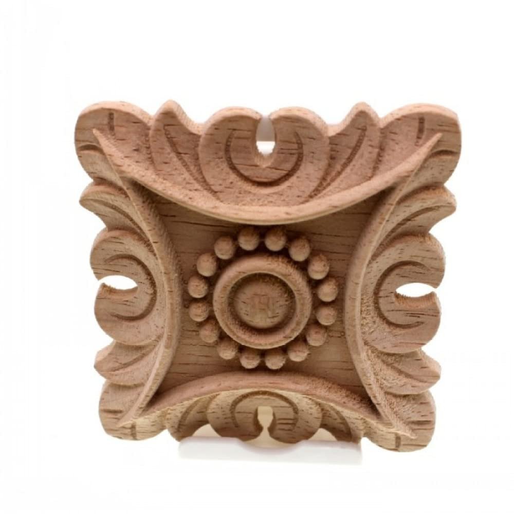 Flower Carving Natural Wood Appliques for Furniture Cabinet Unpainted Wooden Mouldings Decal Decorative Figurines,10cmx10cm,C