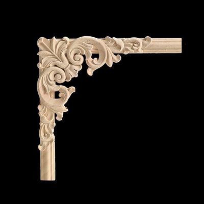 Horn Flower Rectangle Carving Natural Wood Appliques for Furniture Cabinet Unpainted Wooden Mouldings Decal Vintage Decoration,JH50, 20