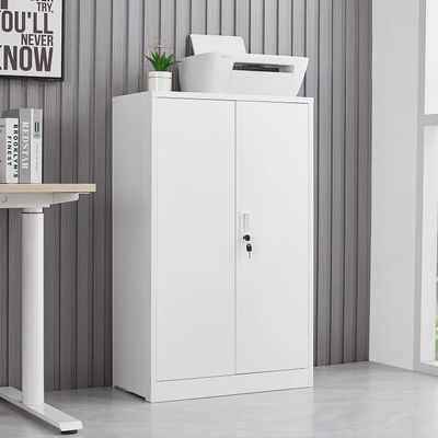CNANXU Metal 42" Storage Cabinet with Locking, Storage Cabinet with 2 Shelves, Steel Cabinet with 2 Doors and Lock for Home,Office, Garage,Warehouse (White)