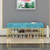 WEEAZ Luxurious Shoe Rack Bench Entryway Bench,Modern Shoe Storage Bench with Golden Shoe Rack,Comfy Velvet Upholstered,Light Blue,60X30X45Cm(24X12X18Inch) view 1