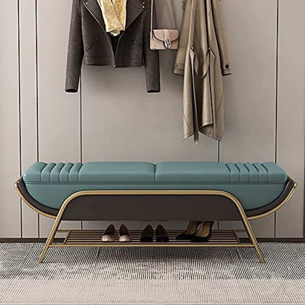 WEEAZ Premium Entryway Bench Shoe Storage Organizer,Modern Shoe Rack Bench with Storage Shelf,Faux Leather Upholstered,C,100X40X45Cm