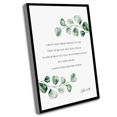 Bible Wall Decor,John 16:33 Bible Verse Print Botanical Scripture Wall Art For Christian Home,Baptism Gift,I Have Overcome The World,Hanging Bedroom Decor,8x12 Inch Framed Wall Art