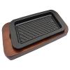 Asahi Steak Plate (With Wooden Base) Iron Casting, Power Plate, Long Square Wave (0.2 - 0.3 inches (6 - 8 mm) Thickness of the Iron Plate (Double the Normal Heat Power of the Iron Plate) Induction Compatible view 1
