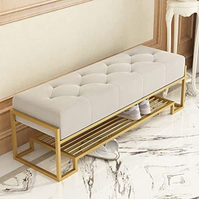 WEEAZ Padded Shoe Bench Entryway with Storage,Velvet Upholstered Shoe Storage Bench,-Tier Shoe Rack Shoe Organizer,Beige,100X38X42Cm(39X15X17Inch)