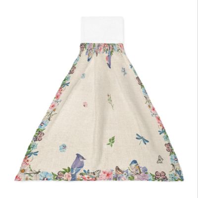 BOBOWUNY 1 Pcs Hanging Kitchen Hand Towels, Bird Flowers Super Soft Microfiber Tie Towels 14''x18'' Aborbent Washcloth for Bathroom Oven Tea Bar Spring Summer Dragonfly Herb Plants