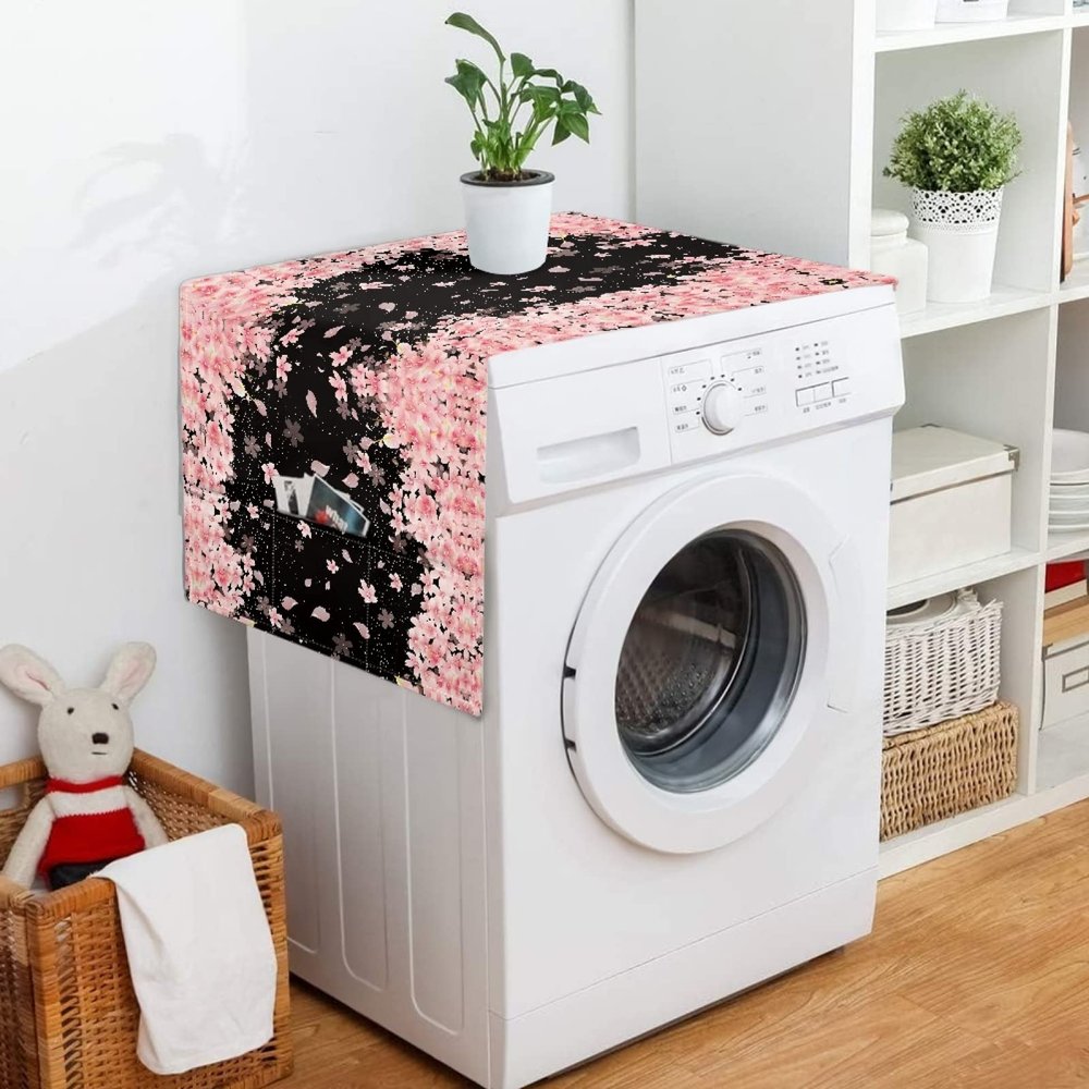 Jndtueit Cherry Blossoms Washer/Dryer/Microwave Cover, Sakura Flower Dryer Replacement Parts, Pink Floral with Pockets for Home Kitchen Laundry