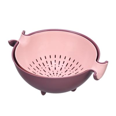 NSADE Double Layer Two-Color Rotating Drain Basket Plastic Round Fruit Basket Washing Basket Kitchen Supplies()