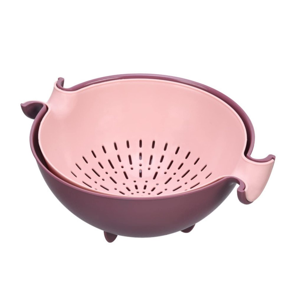 NSADE Double Layer Two-Color Rotating Drain Basket Plastic Round Fruit Basket Washing Basket Kitchen Supplies()