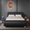 Allewie Full Size Upholstered Platform Bed Frame with Adjustable & Ergonomic Headboard, Low Profile Sleigh Design for Modern Bedroom - Easy Assembly, No Box Spring Needed, Black view 3