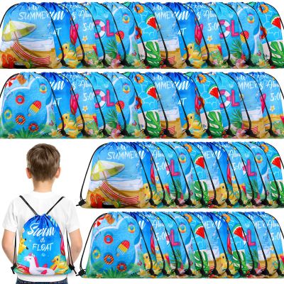 Sanwuta 18 Pcs Pool Party Favor Bags Summer Beach Goodie Gift Drawstring Bags Summer Drawstring Backpack for Pool Party Decorations