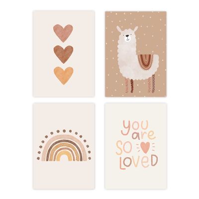 Canssape Set of 4 Boho Rainbow Nursery Girls Room Wall Decor | 12"x16" You are So Loved Toddler Girl Room Decor | Kids Rainbow Wall Decor for Girls Bedroom Heart Wall Art Prints (Unframed)(Love)