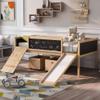 Twin Size Loft Bed, Low Loft Bed with 2 Movable Storage Shelves, Twin Loft Bed Frame with Chalkboard and Ladder, Multifunctional Loft Bed for Kids Boys Girls Teens, No Box Spring Needed (Natural) view 3
