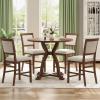 5-Piece Farmhouse Dining Table Set for 4, Round Dining Room Table Set with Trestle Legs Wood Kitchen Table Set with 4 Upholstered Dining Chairs for Small Place, Apartment, Brown view 1