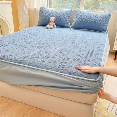 Mattress Cover with 2 pillowcases, Quilted Fitted Mattress Pad Mattress protector Full wrap sheet Mattress Protector Dustproof mattress cover Breathable Clamped cotton bed sheet ( Color : Azul , Size