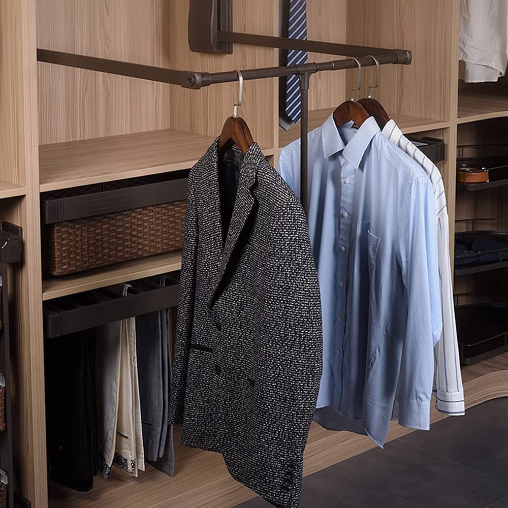 Pull-down Lifting Hanger, Wardrobe Rail Automatic Rebound Width Adjustable Hanger Space Saving Soft Reset, Adjustable Wardrobe Rod (Size : 450-600mm)