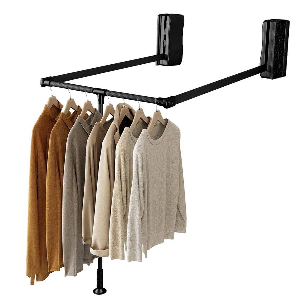 Black Lifting Hanger Pull Down Wardrobe Rail Auto Spring Back Width Adjustable Hanger Space Saving Soft Reset, Adjustable Closet Rod (Size : 830-1150mm)
