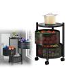 Storage Rolling Cart with Wheels, 76x34cm, Black, 4-Tier Metal Rotating Shelves Rack Organizer, Breathable Mesh Basket, with Brake On Casters, Perfect for Fruit, Vegetables, Snacks view 1