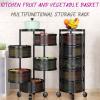 Storage Rolling Cart with Wheels, 76x34cm, Black, 4-Tier Metal Rotating Shelves Rack Organizer, Breathable Mesh Basket, with Brake On Casters, Perfect for Fruit, Vegetables, Snacks view 2