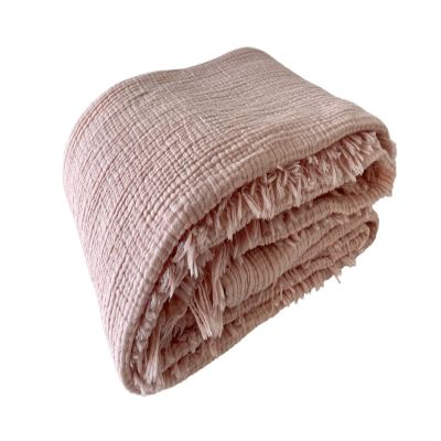 BONPERLA Muslin Blanket 100% Cotton, 4 Layers Bedspread, Soft Turkish Cotton Muslin Bed Cover, Reversible Coverlet, Light Pink (Throw 40x70 (120x180cm))