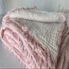 BONPERLA Muslin Blanket 100% Cotton, 4 Layers Bedspread, Soft Turkish Cotton Muslin Bed Cover, Reversible Coverlet, Light Pink (Throw 40x70 (120x180cm)) view 4