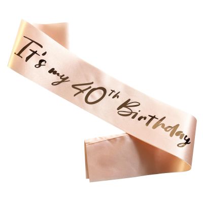 40th Birthday Sash, It's My 40th Birthday Sash, Rose Gold 40 Birthday Decorations Gifts for Girls Women Happy 40th Birthday Party Favor Supplies