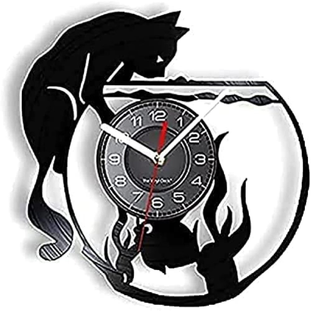 Kitchen Clocks Wall for Living Room Cat in The Goldfish Bowl Vinyl Record Clock Clock 12" (30cm) Clock