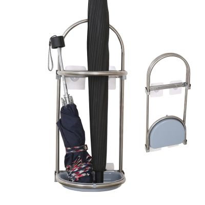 Foldable Stainless Steel Umbrella Stand, Umbrella Rack with Water Tray Drain Function Wall-mouted Space Saving Decor for Home Office Entry Hallway