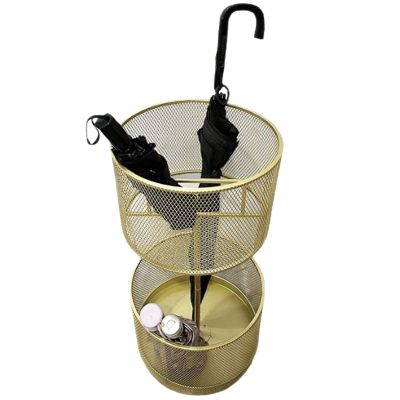 Fodalob Free Standing Umbrella Holder, Round Double Layer Umbrella Stand, Umbrella Basket Organizer for Home, Office, Entryway (Color : Gold, Size : 35x60cm(13.7"x23.6"))