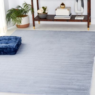 SAFAVIEH Washable Rug Faux Rabbit Fur Shag Collection - 6' Square, Light Grey, Slip Resistant & Easy Cleaning, Ideal for Living Room, Bedroom, Kids Playroom, Nursery, Dining Space (FRF976F)