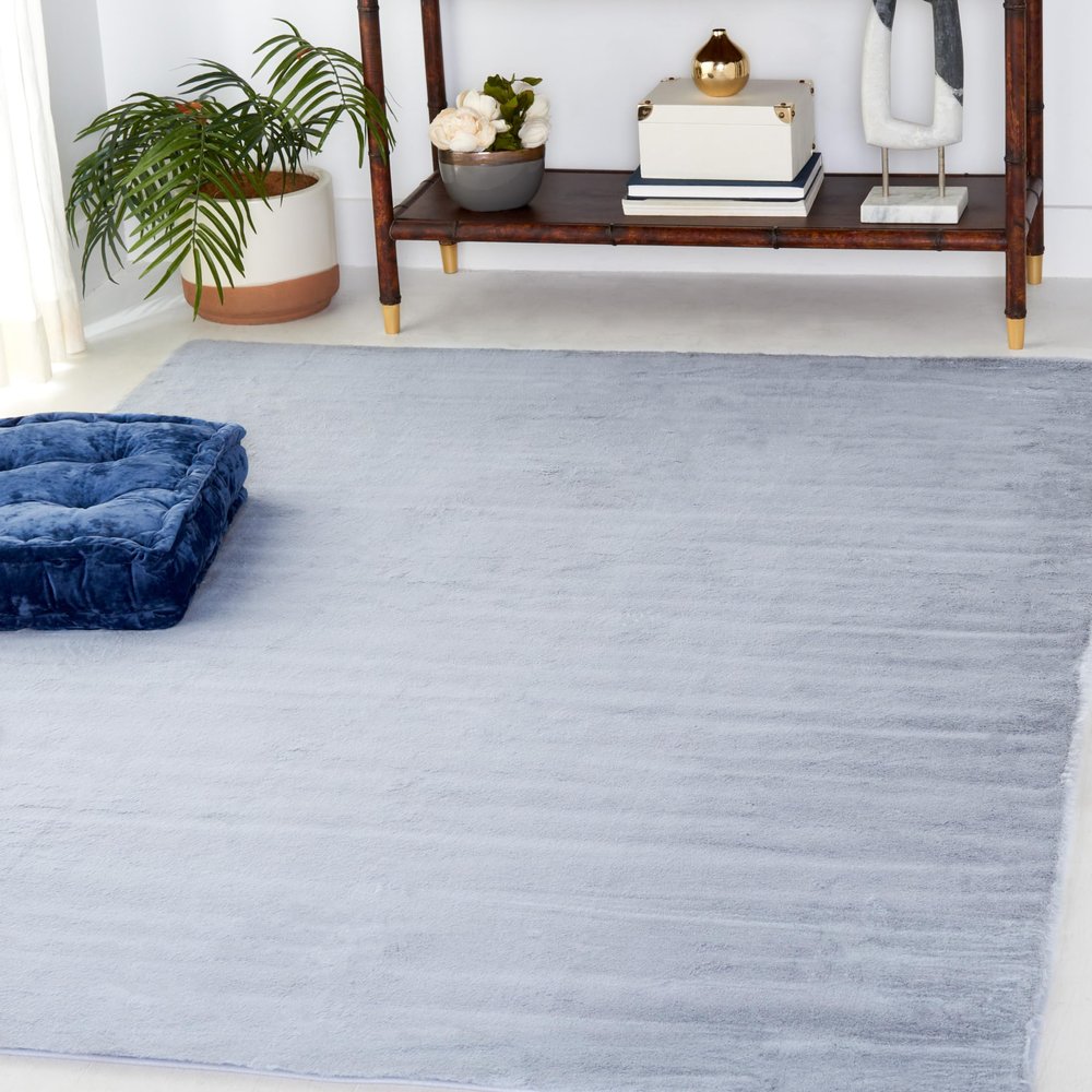 SAFAVIEH Washable Rug Faux Rabbit Fur Shag Collection - 6' Square, Light Grey, Slip Resistant & Easy Cleaning, Ideal for Living Room, Bedroom, Kids Playroom, Nursery, Dining Space (FRF976F)