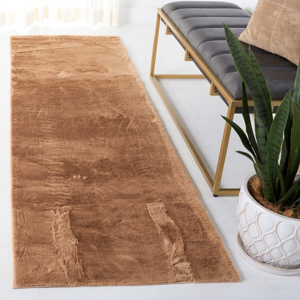 SAFAVIEH Washable Rug Faux Rabbit Fur Shag Collection - 2'6" x 8' Runner, Brown, Slip Resistant & Easy Cleaning, Ideal for Living Room, Hallway, Foyer, Nursery, Bedroom, Boys & Girls Room (FRF976T)