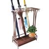 Umbrella Stand, Iron with Hooks/Drip Tray Household Canes/Walking Stick Stand Storage Holder Rack Personality Creative Long/Short Storage Shelf, 19.6x9.4x27.5inches, 21 Slots/24 Hooks ( Color : Brown view 1