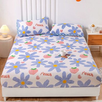 FCLDESHOP Fits Mattress Perfectly Soft Sheet,Kids Room Pure Cotton Skin-Friendly Fitted Sheets, Student Dormitory Cartoon Animation Printing Mattress Protector,Peach,180x200cm