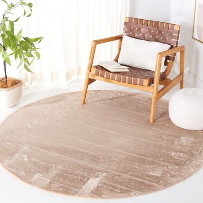 SAFAVIEH Washable Rug Faux Rabbit Fur Shag Collection - 6' Round, Beige, Slip Resistant & Easy Cleaning, Ideal for Living Room, Bedroom, Kids Playroom, Nursery, Dining Space (FRF976B)