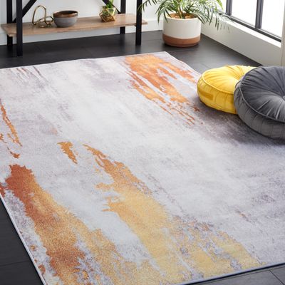SAFAVIEH Washable Rug Tacoma Collection - 6' x 9', Grey & Rust, Slip Resistant & Easy to Clean, Ideal for Living Room, Bedroom, Home Office, Dining Space (TAC801P)