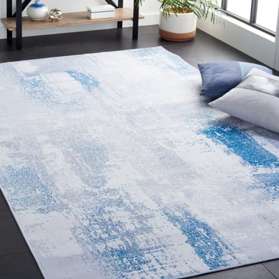 SAFAVIEH Washable Rug Tacoma Collection - 4' x 6', Grey & Blue, Slip Resistant & Easy to Clean, Ideal for Living Room, Bedroom, Home Office, Dining Space (TAC814F)