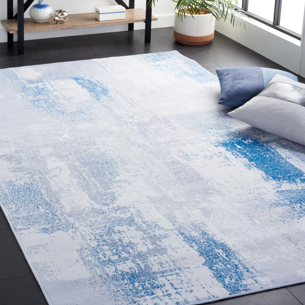 SAFAVIEH Washable Rug Tacoma Collection - 4' x 6', Grey & Blue, Slip Resistant & Easy to Clean, Ideal for Living Room, Bedroom, Home Office, Dining Space (TAC814F)