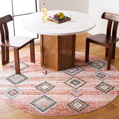 SAFAVIEH Chapel Collection Area Rug - 6'7" Round, Pink & Turquoise, Moroccan Rustic Boho Braided Tassel Design, Non-Shedding & Easy Care, Ideal for High Traffic Areas in Living Room, Bedroom (CHP402U)