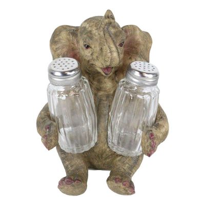1 Set Of Sitting Elephant With Trunk Up Salt Pepper Shakers Holder
