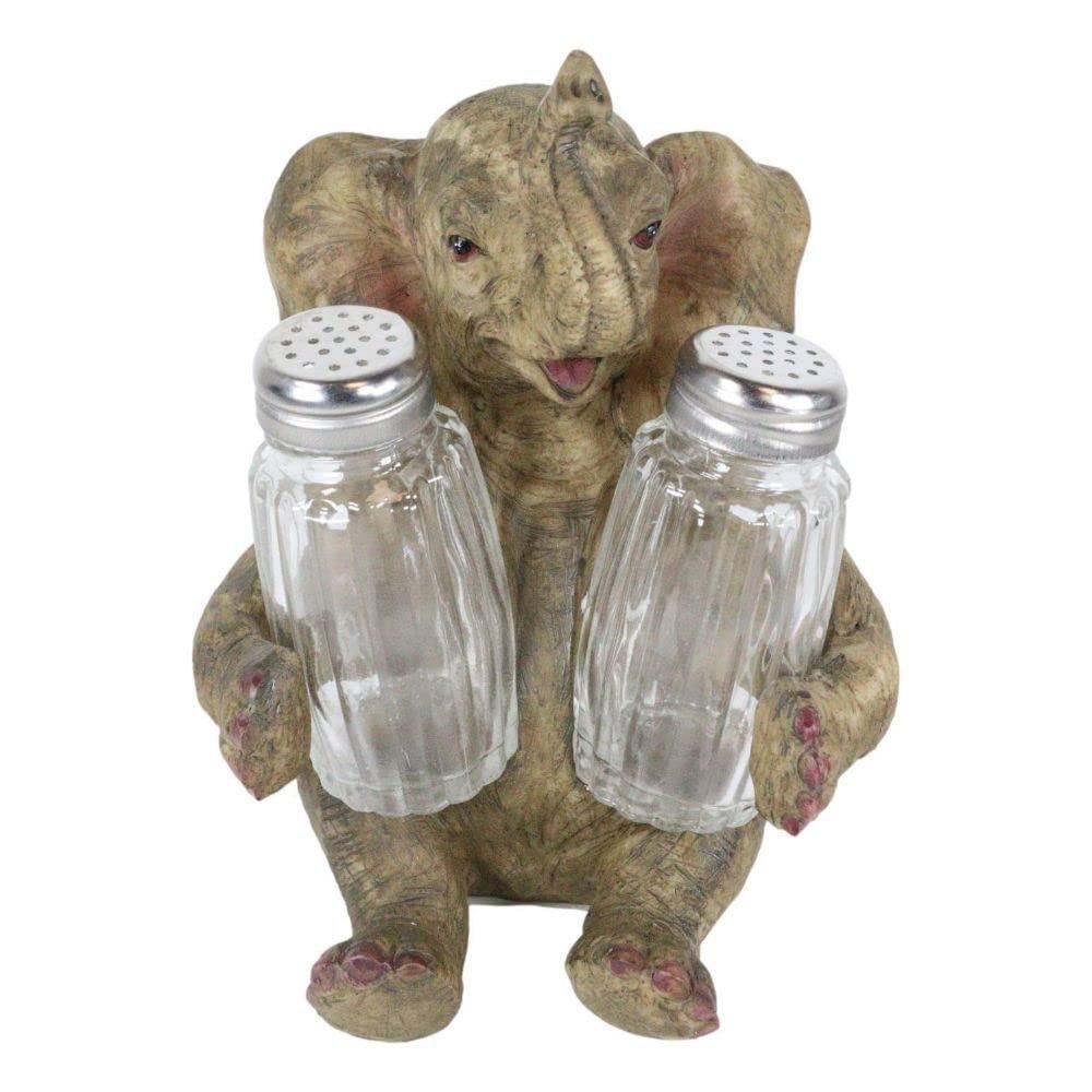 1 Set Of Sitting Elephant With Trunk Up Salt Pepper Shakers Holder